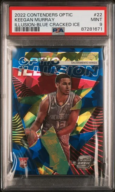 2022-23 Panini Contenders Optic Keegan Murray Optic Illusion Blue Cracked Ice #22 card image