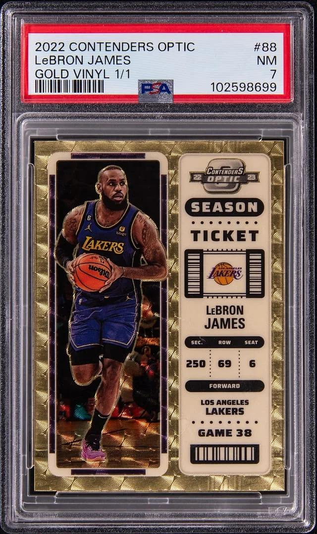 2022-23 Panini Contenders Optic LeBron James Season Ticket Gold Vinyl #88 card image