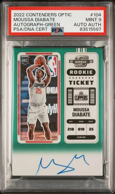 2022-23 Panini Contenders Optic Moussa Diabate Autograph-Green Ticket #104 card image