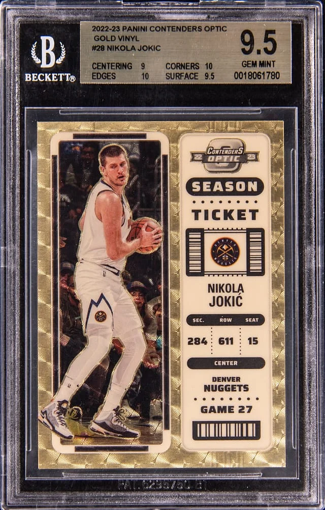 2022-23 Panini Contenders Optic Nikola Jokic Gold Vinyl #28 card image