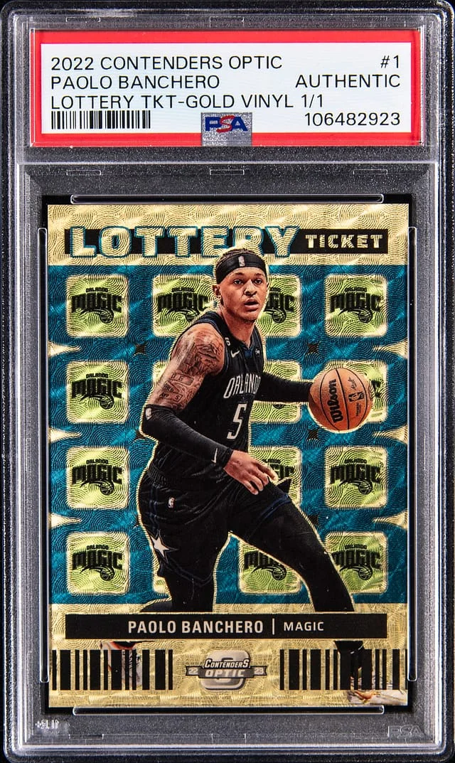 2022-23 Panini Contenders Optic Paolo Banchero Lottery Ticket Gold Vinyl #1 card image