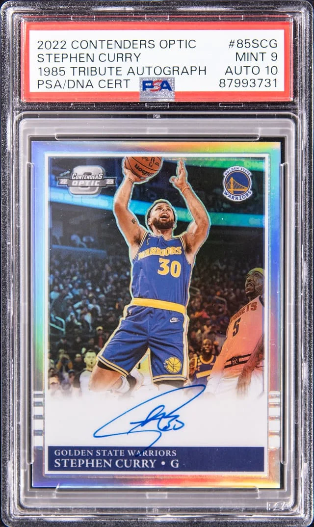 2022-23 Panini Contenders Optic Stephen Curry Autograph Red Wave #85-SCG card image