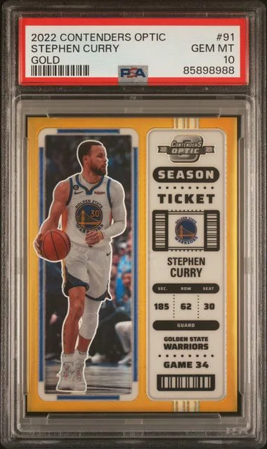 2022-23 Panini Contenders Optic Stephen Curry Season Ticket Gold Prizm #91 card image