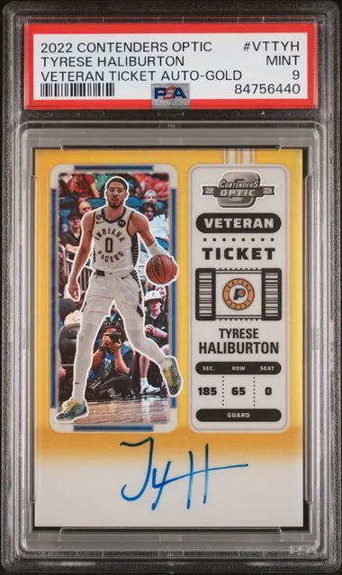 2022-23 Panini Contenders Optic Tyrese Haliburton Veteran Ticket Autographs Gold #VT-TYH card image