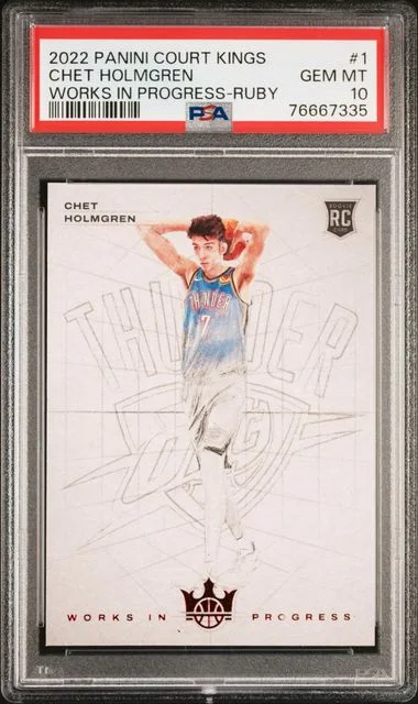 2022-23 Panini Court Kings Chet Holmgren Works In Progress Ruby #1 card image