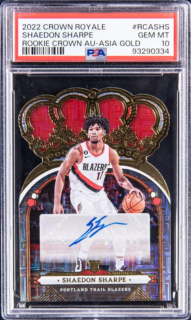 2022-23 Panini Crown Royale Shaedon Sharpe Crown Autograph-Asia Gold #RCASHS card image