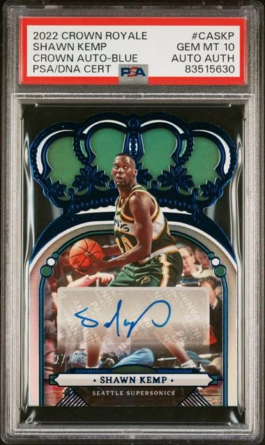 2022-23 Panini Crown Royale Shawn Kemp Crown Autographs Blue #CA-SKP card image