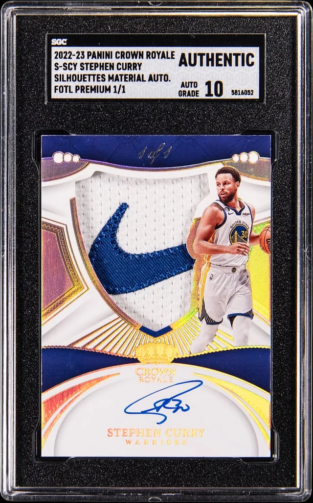 2022-23 Panini Crown Royale Stephen Curry Silhouettes Material Autograph FOTL Premium #S-SCY card image