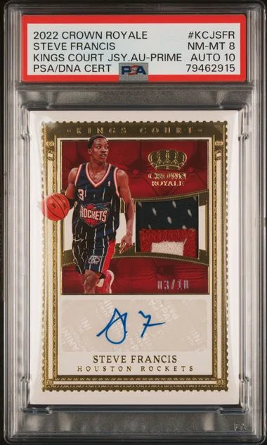 2022-23 Panini Crown Royale Steve Francis Kings Court Jersey Autographs Prime #KCJ-SFR card image