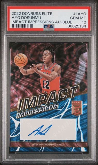 2022-23 Panini Donruss Ayo Dosunmu Elite Impact Impressions Autographs Blue #II-AYOP card image