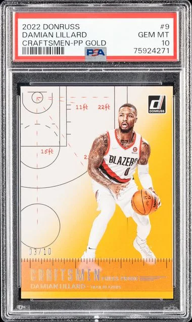 2022-23 Panini Donruss Damian Lillard Craftsmen Press Proof Gold #9 card image