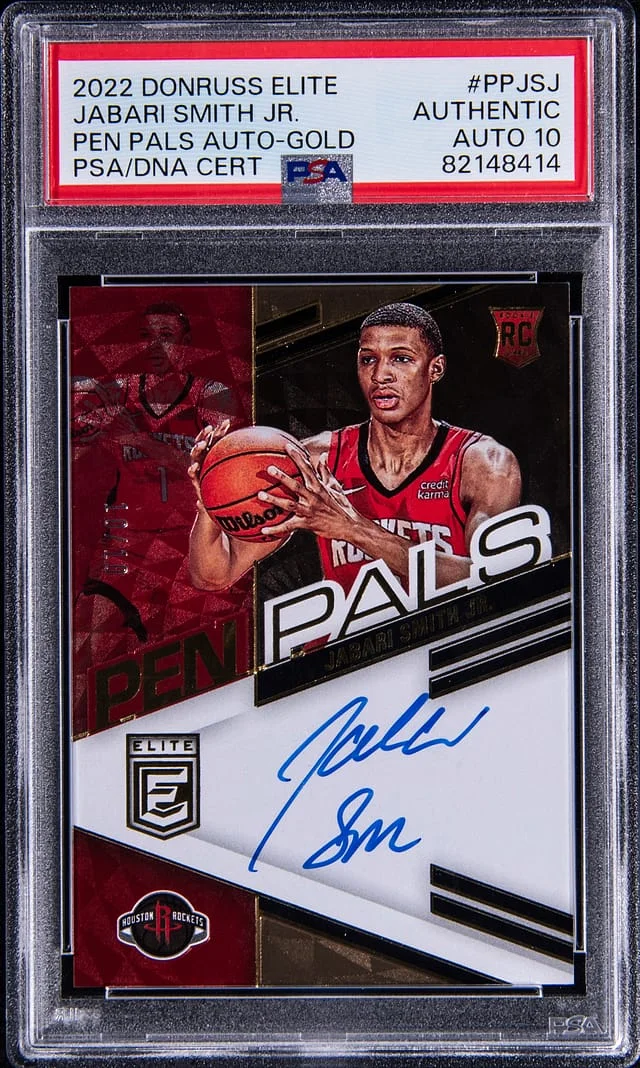 2022-23 Panini Donruss Jabari Smith Jr. Elite Pen Pals Autograph Gold #PP-JSJ card image