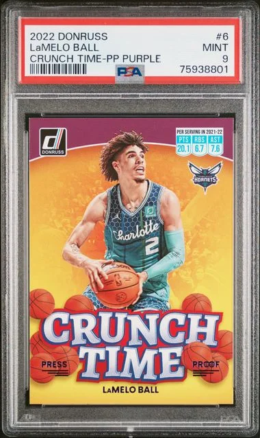 2022-23 Panini Donruss LaMelo Ball Crunch Time Press Proof Purple #6 card image