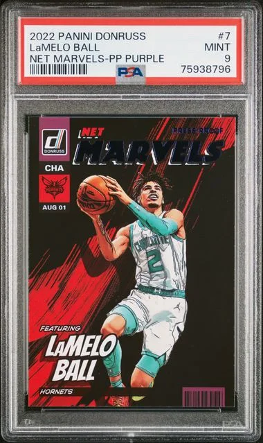 2022-23 Panini Donruss LaMelo Ball Net Marvels Press Proof Purple #7 card image