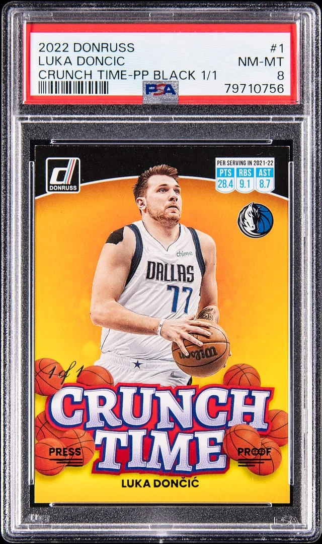2022-23 Panini Donruss Luka Doncic Crunch Time-Press Proof Black 1/1 #1 card image