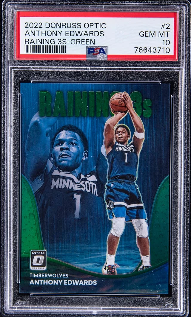 2022-23 Panini Donruss Optic Anthony Edwards Raining 3s Green #2 card image