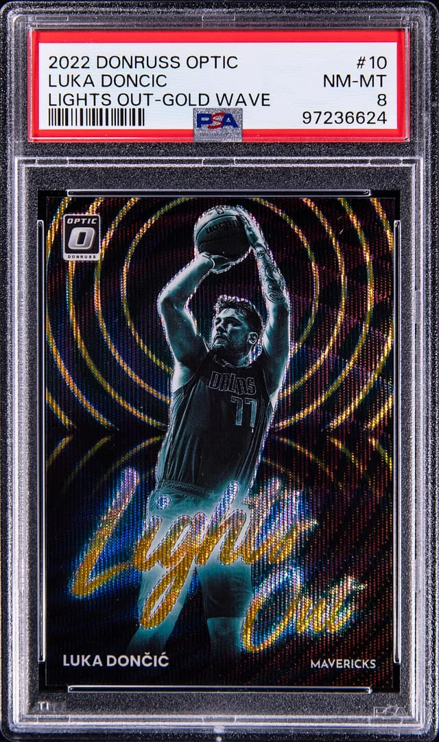 2022-23 Panini Donruss Optic Luka Doncic Lights Out Gold Wave #10 card image