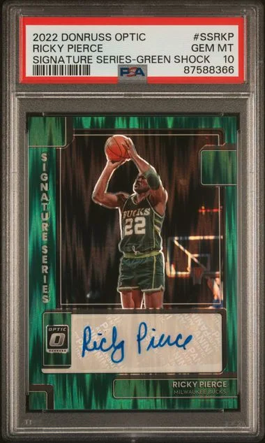 2022-23 Panini Donruss Optic Ricky Pierce Signature Series Green Shock #SS-RKP card image