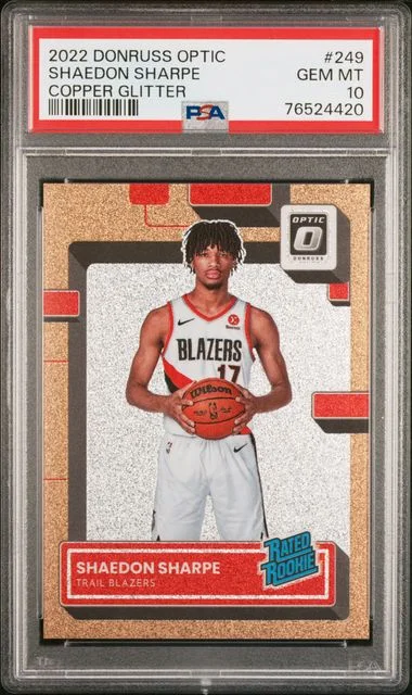 2022-23 Panini Donruss Optic Shaedon Sharpe Copper Glitter Rated #249 card image