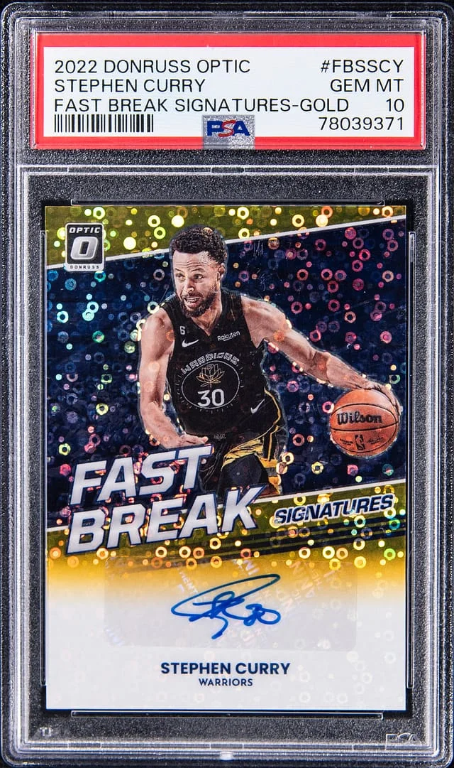 2022-23 Panini Donruss Optic Stephen Curry Fast Break Signatures Gold #FBS-SCY card image
