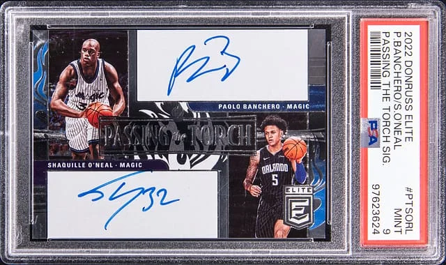 2022-23 Panini Donruss Paolo Banchero/Shaquille O'Neal Elite Passing the Torch Signatures #PTS-ORL card image
