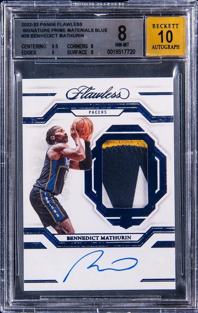 2022-23 Panini Flawless Bennedict Mathurin Signature Prime Materials Blue #SPA-BNM card image