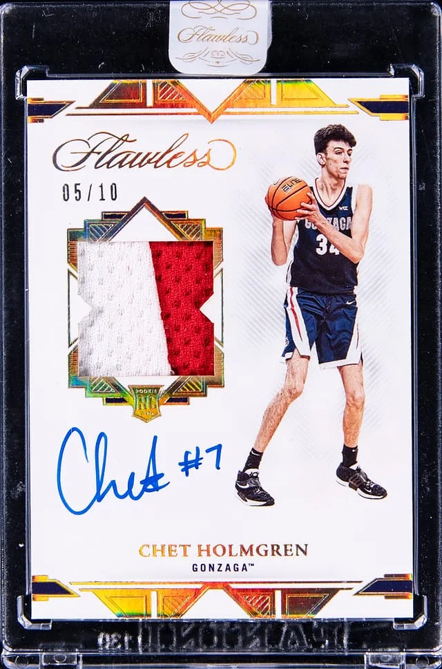 2022-23 Panini Flawless Chet Holmgren Collegiate Signature Prime Materials Gold #PM-CHO card image