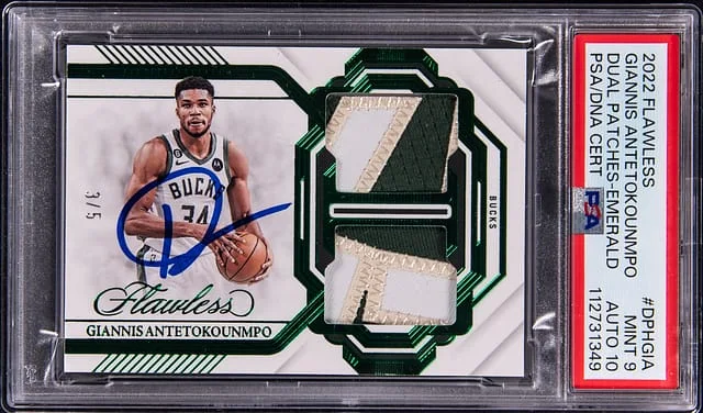 2022-23 Panini Flawless Giannis Antetokounmpo Dual Patches Emerald #DPH-GIA card image