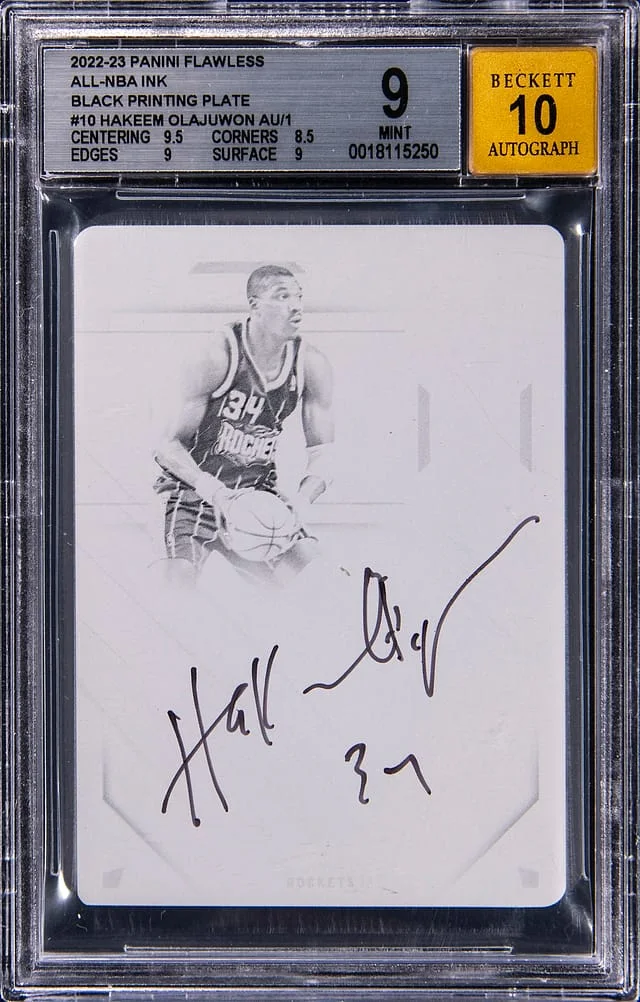 2022-23 Panini Flawless Hakeem Olajuwon All-NBA Ink Black Printing Plate #10 card image