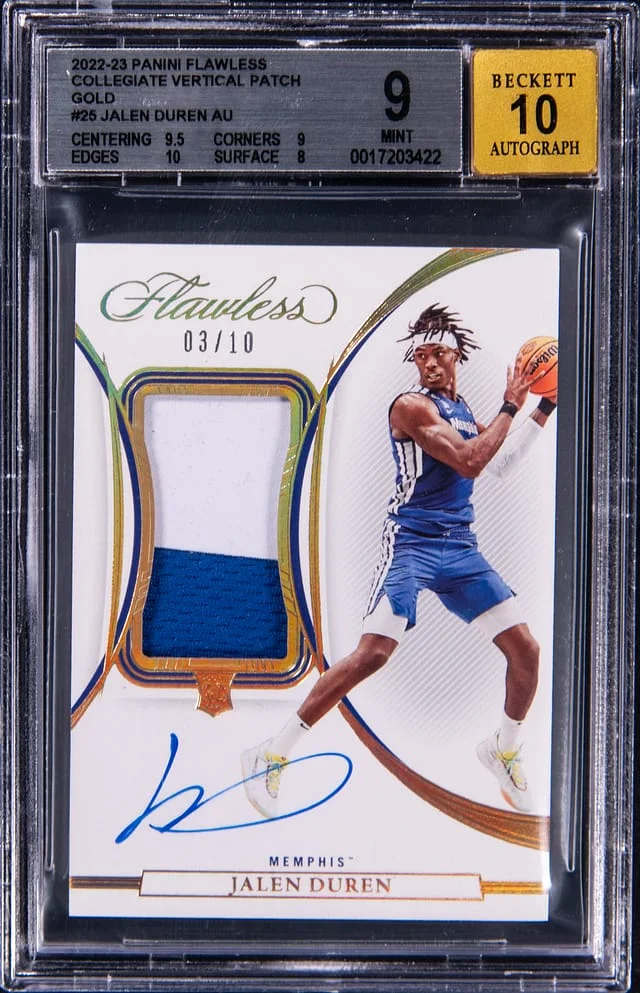 2022-23 Panini Flawless Jalen Duren Collegiate Vertical Patch Gold #25 card image