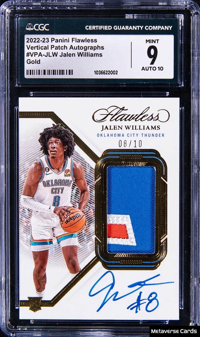 2022-23 Panini Flawless Jalen Williams Vertical Patch Autographs Gold #VPA-JLW card image