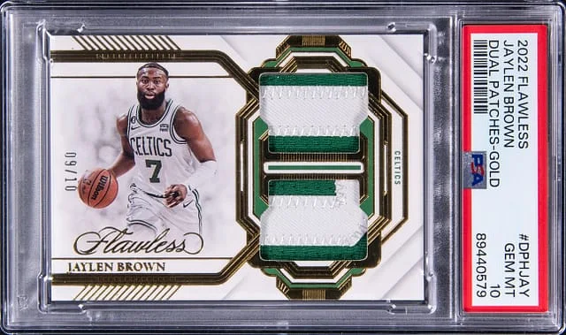 2022-23 Panini Flawless Jaylen Brown Dual Patches Gold #DPHJAY card image