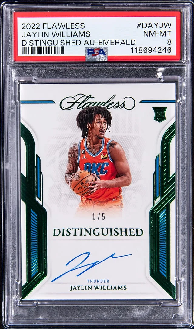 2022-23 Panini Flawless Jaylin Williams Distinguished Autographs Emerald #DA-JYW card image