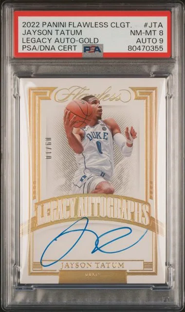 2022-23 Panini Flawless Jayson Tatum Collegiate Legacy Autographs Gold #LA-JTA card image