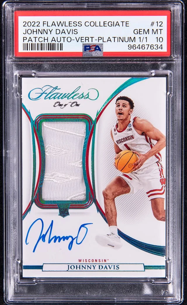 2022-23 Panini Flawless Johnny Davis Patch Autograph Vertical Platinum #12 card image