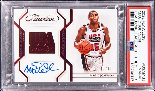 2022-23 Panini Flawless Magic Johnson USA Basketball Autograph Ruby #USA-MGJ card image