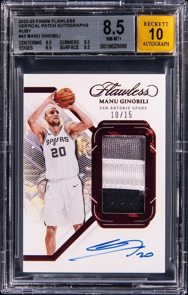2022-23 Panini Flawless Manu Ginobili Vertical Patch Autographs Ruby #VPA-MNG card image
