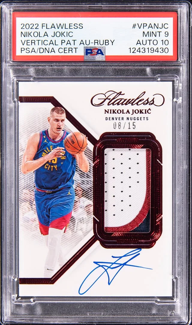 2022-23 Panini Flawless Nikola Jokic Vertical Patch Autographs Ruby #VPA-NJC card image