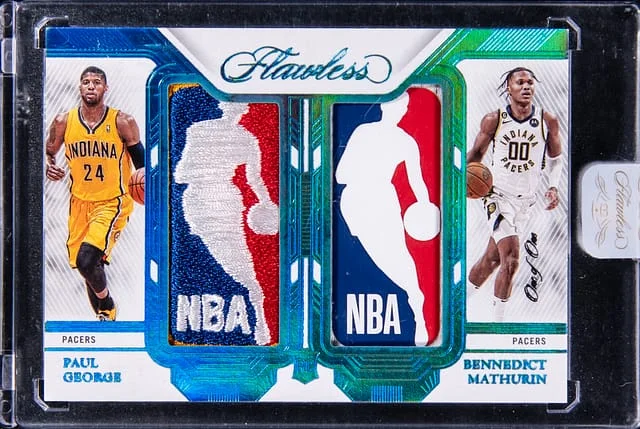 2022-23 Panini Flawless Paul George/Bennedict Mathurin Dual Logoman #DLM-IPC card image