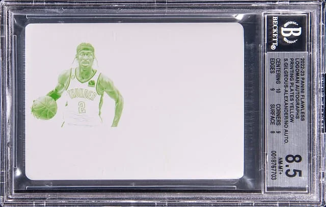 2022-23 Panini Flawless Shai Gilgeous-Alexander Logoman Autographs Printing Plates Yellow #49 card image