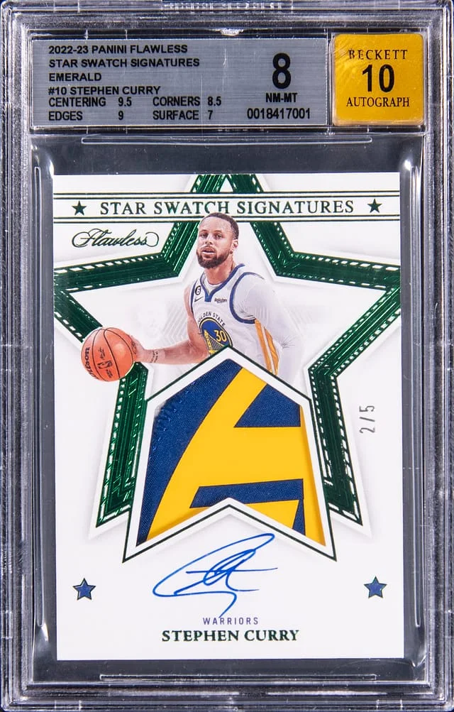 2022-23 Panini Flawless Stephen Curry Star Swatch Signatures Emerald #SSS-SCY card image