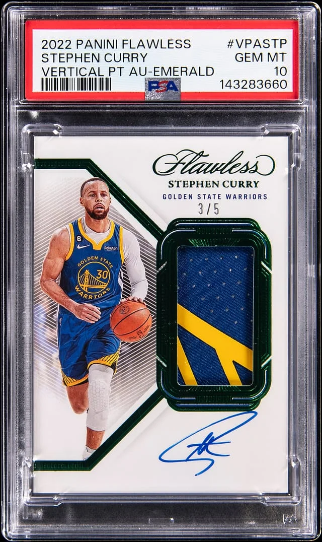 2022-23 Panini Flawless Stephen Curry Vertical Patch Autographs Emerald #VPA-STP card image