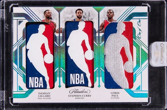 2022-23 Panini Flawless Stephen Curry/Damian Lillard/Chris Paul Logoman Triple Logoman #TLM-PG card image