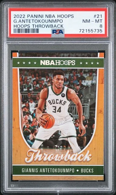 2022-23 Panini Giannis Antetokounmpo NBA Hoops Throwback #21 card image