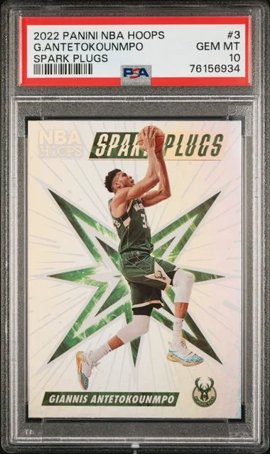 2022-23 Panini Giannis Antetokounmpo NBA Hoops Spark Plugs #3 card image