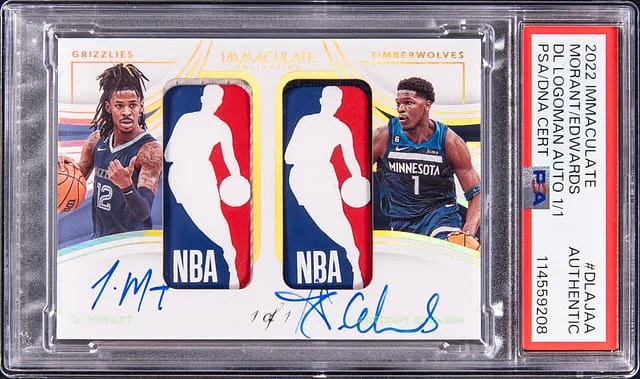 2022-23 Panini Immaculate Collection Anthony Edwards/Ja Morant Dual Logoman Autographs #DLA-JAA card image