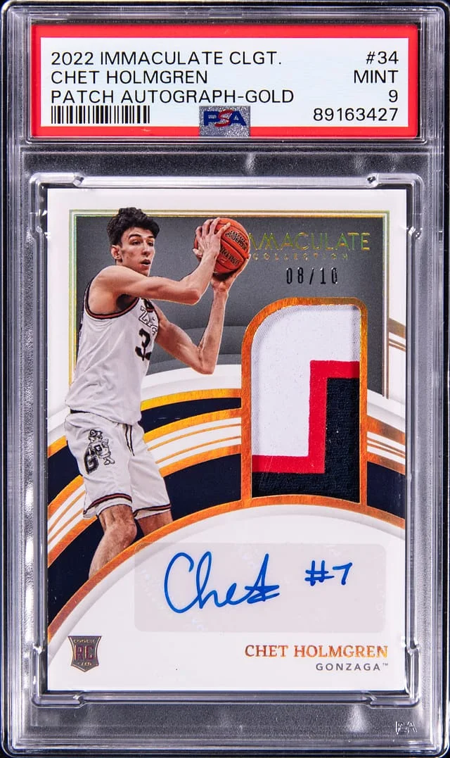 2022-23 Panini Immaculate Collection Chet Holmgren Collegiate Patch Autograph (RPA) Gold #34 card image