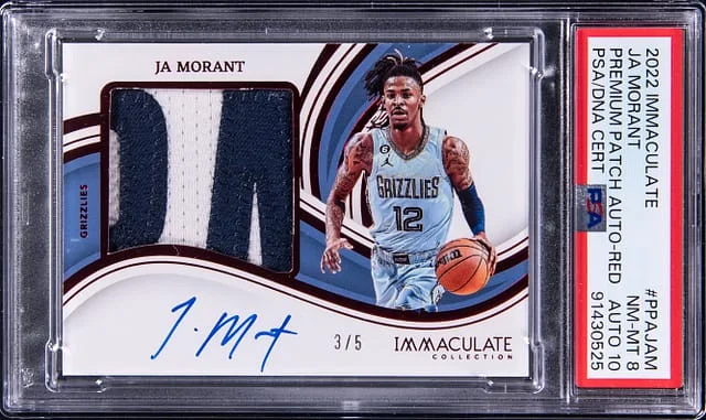 2022-23 Panini Immaculate Collection Ja Morant Premium Patch Autograph Red #PPA-JAM card image