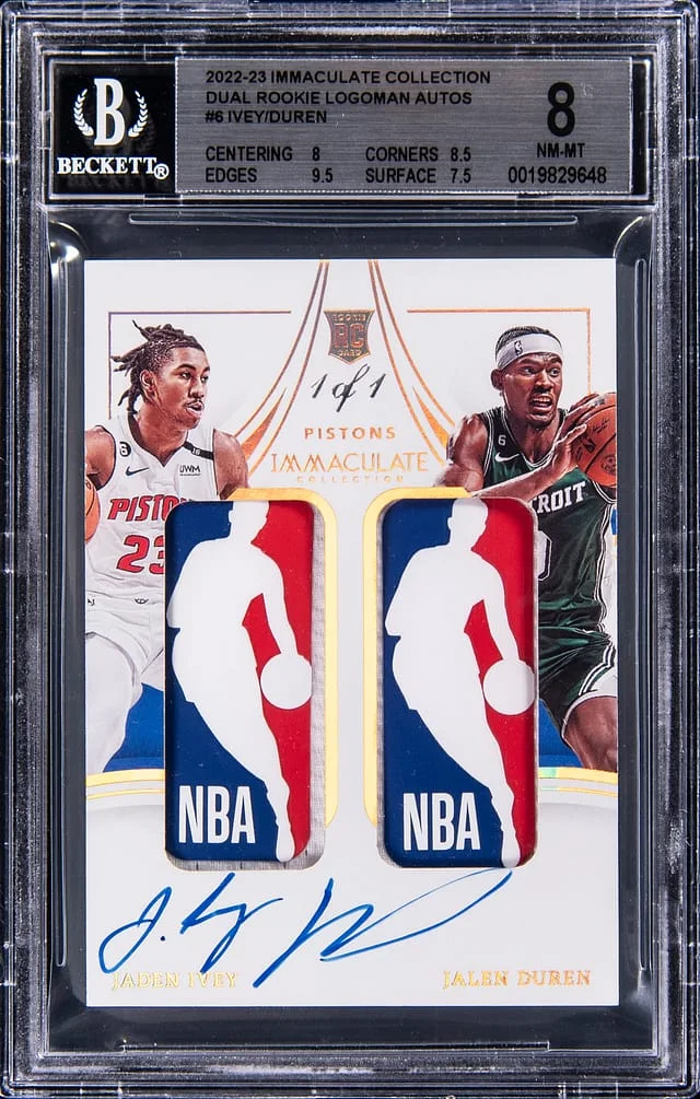 2022-23 Panini Immaculate Collection Jaden Ivey/Jalen Duren Dual Logoman Autographs #DRL-JJD card image