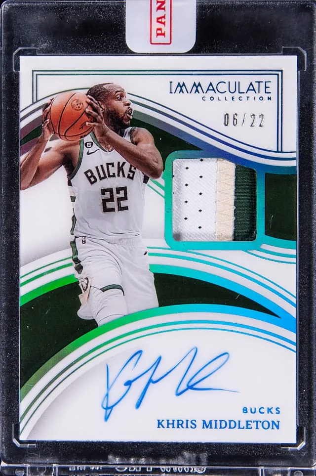 2022-23 Panini Immaculate Collection Khris Middleton Immaculate Patch Autographs Jersey Number #IPAKM card image